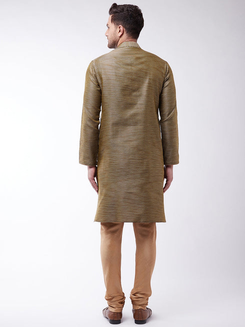 Vastramay Men's Black And Rose Gold Silk Blend Kurta With Churidar Set